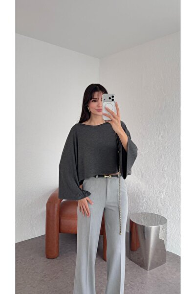 HAZELANNA بلوزة أساسية بلون أنثراسايت مع كاب