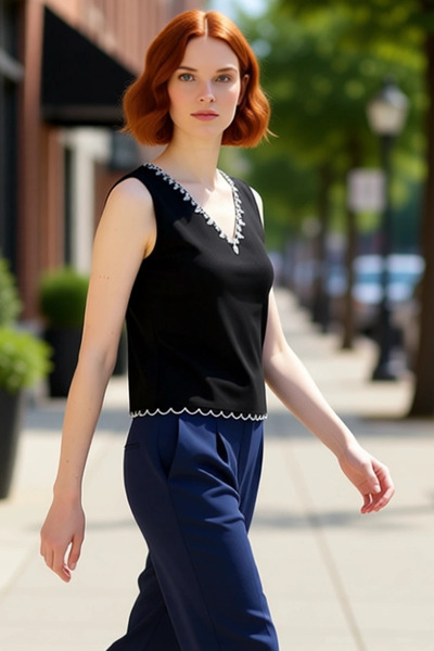 PayBuy بلوزة نسائية محبوكة ومطرزة برقبة على شكل حرف V، نمط كاجوال، تصميم خاص يدوم طويلاً، قطع مريحة