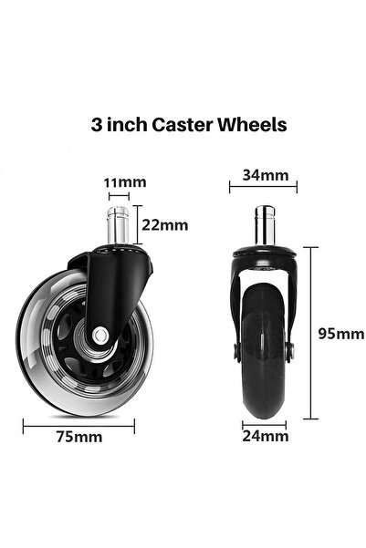 Sumkyle 5 Pieces Office Chair Wheels, Replacement Rubber Wheels, Universal Fit 3 Inch Casters, Chair Casters