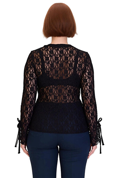 PayBuy Women's Lace Detailed V-Neck Long Sleeve Knitted Blouse Quality Stylish Comfortable Modern Elegant Daily