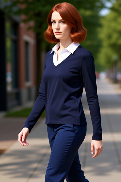 PayBuy Top pentru femei Bordeaux cu guler polo bloc de culoare cu mânecă lung...