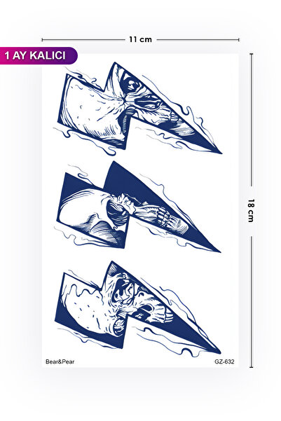 BP Tattoo 1 Ay Kalıcı 24 Saat Sonra Kararan Dövme Şimşek ve Kurukafa Dövmesi