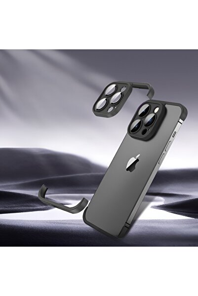 Flippy Θήκη TPU χωρίς άκρα για iPhone 15 Pro Max, Flippy, προστασία γωνιών και κάμερας, κράμα αλουμινίου, ματ μαύρο