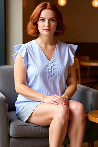 PayBuy Γυναικεία μπλούζα με λαιμόκοψη σε σχήμα V με βολάν με κουμπιά ριγέ υφαντό ποιοτικό κομψό άνετο μοντέρνο κομψό καθημερινό