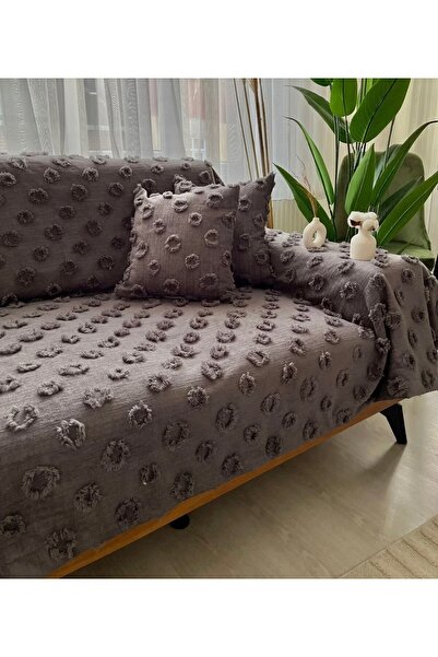 Madamca Flavia Pom-Pom Sofa Cover Anthracite 180*300
