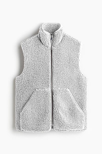 Madmext Gri Dik Yaka Kadın Peluş Yelek MG2578