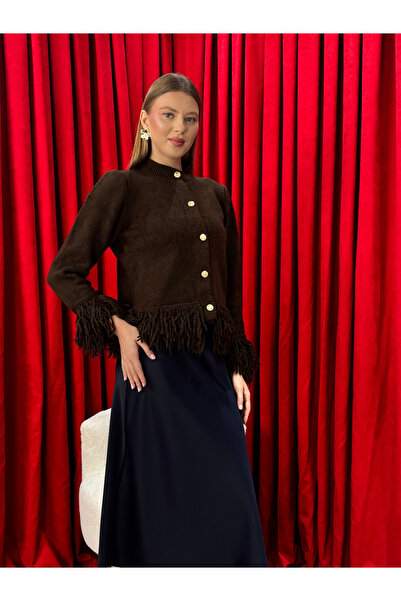 Neva Wear Stylish Tassel Detailed Women's Knit Cardigan – Gold Buttons