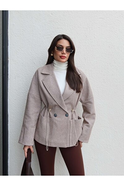 ESRAHELVACI Herringbone Waist Adjustable Short Coat