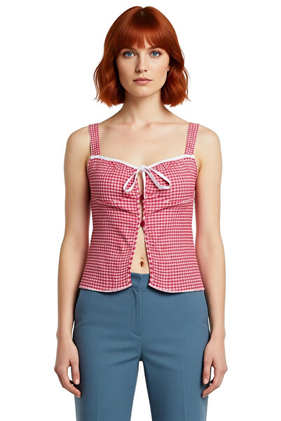 PayBuy Stylish Square Pattern Lace-Up Fitted Knitted Blouse Summer Casual Style Comfortable Cut Carefully Selected