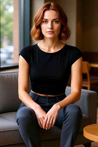 PayBuy guler rotund Bluză crop din material subțire din viscoză, cu nervuri, vară, aspect profesional, design special