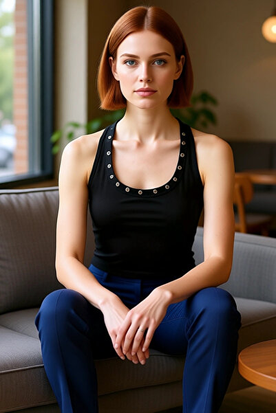 PayBuy Bird's Eye Detailed Halter Neck Stretchy Knitted Women's Top High Quality Stylish Comfortable Modern Elegant Casual