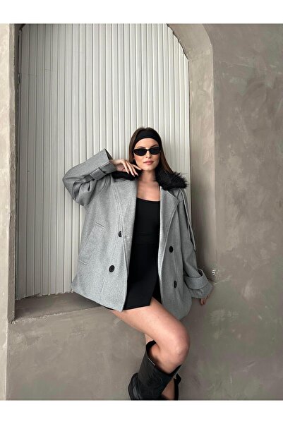 FERZOLAİO Furry Modern Gray Cashmere Coat