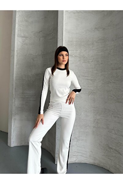 FERZOLAİO Striped White Double-Sided Sports Suit