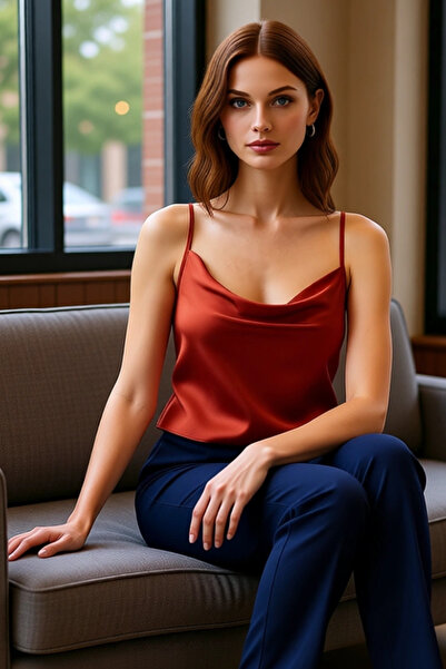 PayBuy Women's Regular Fit Satin Woven Degaje Collar Sleeveless Blouse Ideal for Summer Daily Wear Chic