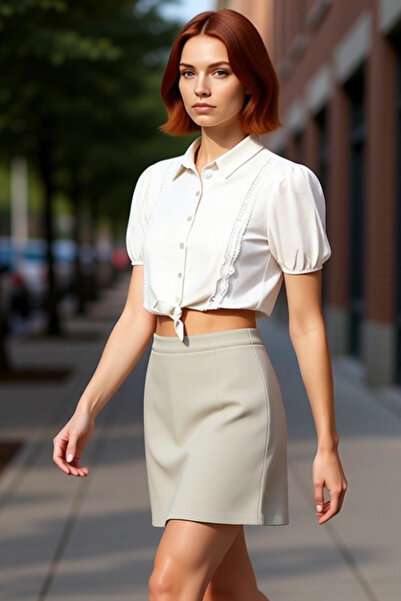 PayBuy Γυναικείο μπλουζάκι με μπεζ υφή λινό με εφαρμοστό στυλ, κοντό μανίκι, κανονικό σχήμα, στυλ beachwear Cool