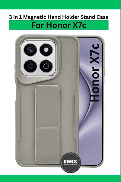 ineix For Honor X7c - جراب خلفي مغناطيسي من السيليكون الصلب مع حامل قابل للطي وحزام للإصبع