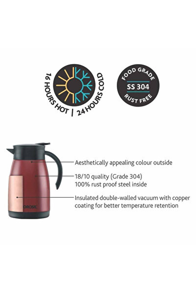 Borosil Vacuum Stainless Steel Teapot Red - 750ml