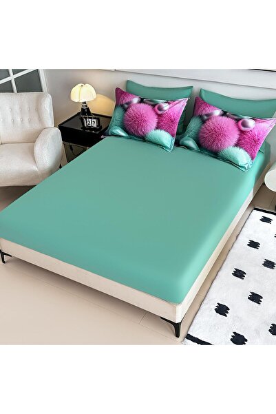 JOJO HOME Bedding set, 5D print, with elastic, 140x200cm, 4 pieces, Puffs, Green