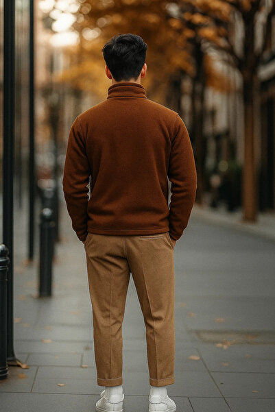 COMBİNE MİCHAİL فليس بني فاخر للرجال مع تفاصيل جيب