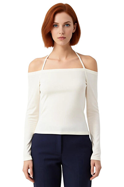 PayBuy Women's Carmen Collar Long Sleeve Fitted Tie Detail Knitted Quality Stylish Comfortable Modern