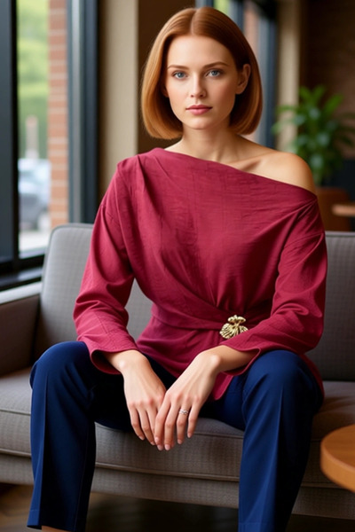 PayBuy Women's Off-Shoulder Accessory Detailed Woven Blouse Quality Stylish Comfortable Modern Elegant Casual