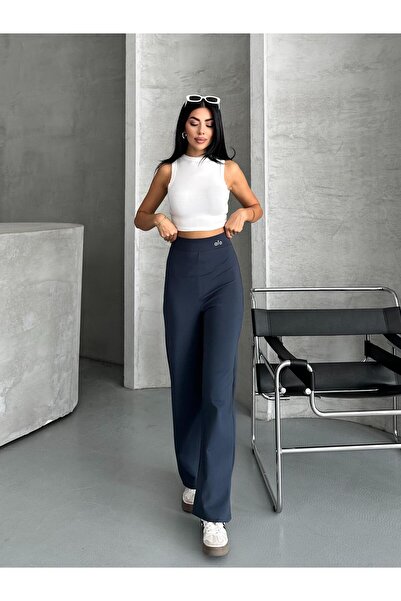 FERZOLAİO High Waist Wide Leg Fleece-Lined Anthracite Sports Leggings