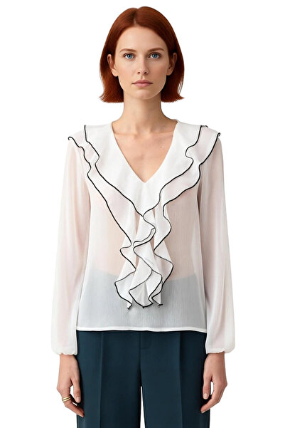 PayBuy Women's V-Neck Balloon Sleeve Detailed Chiffon Blouse Quality Stylish Comfortable Modern Elegant Daily