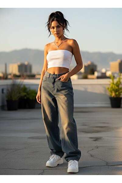 St.Poll ESKİTME UNİSEX SOLUK EFEKTLİ KAHVE TİNT BAGGY JEANS PANTOLON