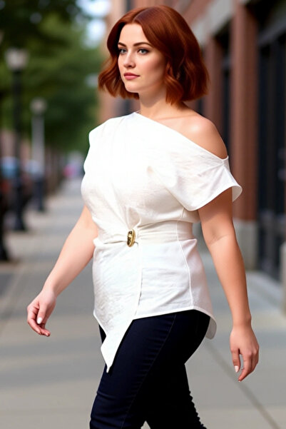 PayBuy Women's Asymmetrical Cut Boat Neck Detailed Woven Blouse Quality Stylish Comfortable Modern Elegant