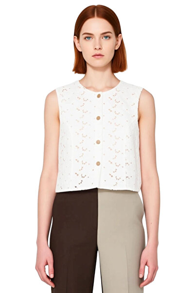 PayBuy Women's Sleeveless Brode Detailed Woven Vest Blouse Quality Stylish Comfortable Modern Elegant Casual