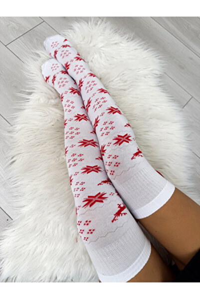 Aura.via Long 'Merry Christmas' Socks, white and red