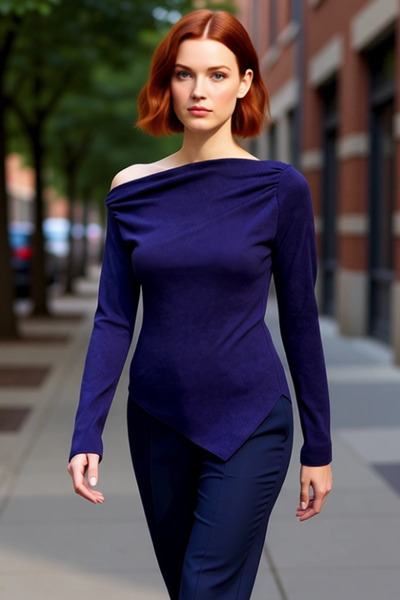 PayBuy Bluză pentru femei Bordeaux drapat cu decolteu barcă, asimetrică, elastică, cu mânecă lungă din material subțire Ideală pentru combinații casual