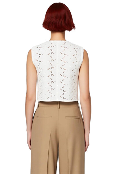 PayBuy Women's Sleeveless Brode Detailed Woven Vest Blouse Quality Stylish Comfortable Modern Elegant Casual