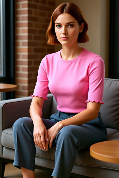 PayBuy Women's Crew Neck Short Sleeve Knitted Blouse Daily Use Premium Quality Professional Look