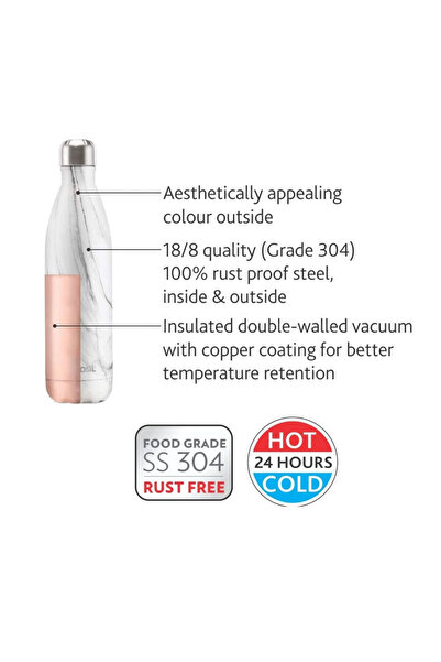 Borosil Vacuum Bolt Marble Bottle - 500ml