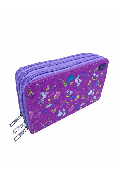 Elit Üç Gözlü Lastikli Kalemlik Unicorn Mor