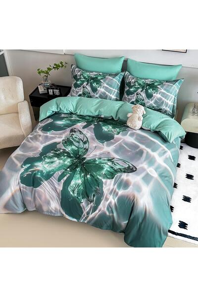 JOJO HOME Bedding set, 5D print, with elastic, 140x200cm, 4 pieces, Butterfly, Green