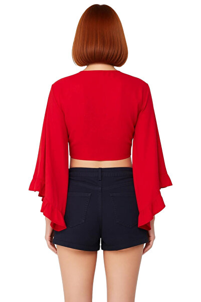 PayBuy Women's Ecru V-Neck Spanish Sleeve Super Crop Woven Beachwear Blouse Creates a Stylish and Fresh Summer Combination