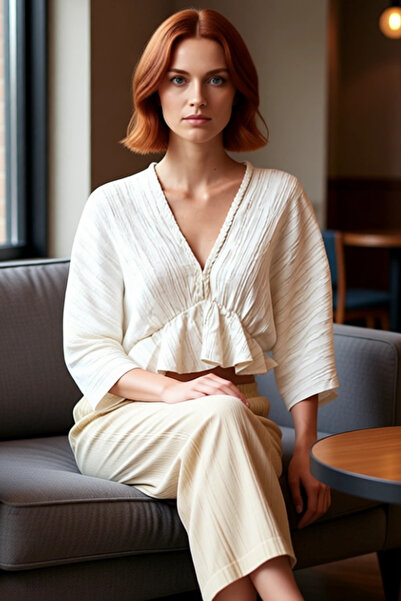 PayBuy Linen Blend Woven Blouse V Neck Short Sleeve Casual Summer Professional Look Use