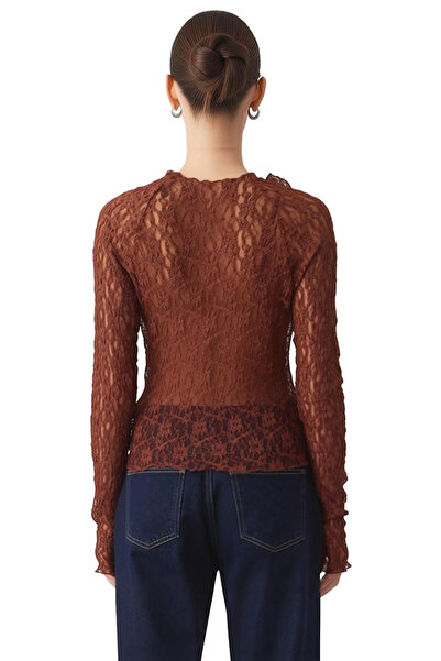 PayBuy Γυναικείο ψηλό λαιμόκοψη με μακριά μανίκια, ελαστικό πλεκτό με λεπτομέρεια από δαντέλα, κομψό και ποιοτικό