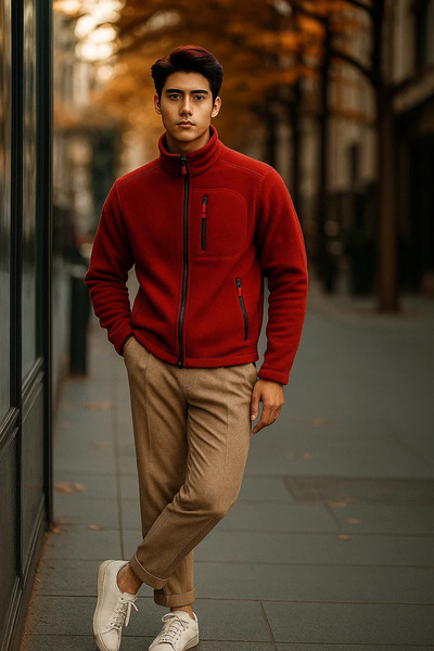 COMBİNE MİCHAİL Erkek Cep Detaylı Premium Kırmızı Polar