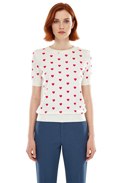 PayBuy Women's Crew Neck Heart Pattern Slim Knit Blouse Quality Stylish Comfortable Modern Elegant Casual