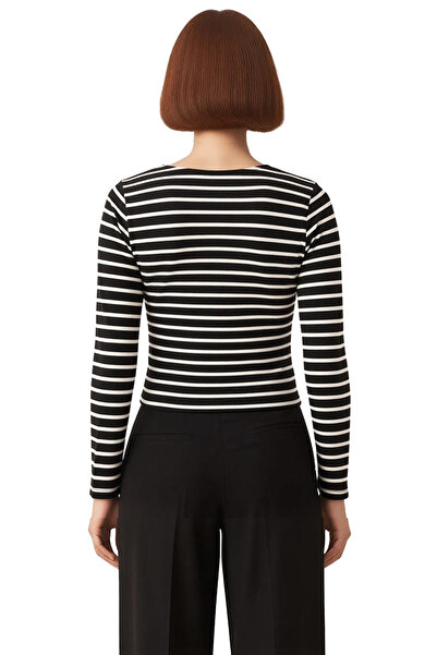 PayBuy Γυναικείο μακρυμάνικο μπλουζάκι με ριγέ κουμπιά, ελαστικό πλεκτό, ποιοτικό, κομψό, άνετο, μοντέρνο και κομψό