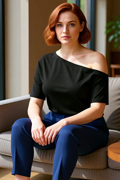 PayBuy Women's Asymmetrical Neckline 100% Cotton Short Sleeve Knitted Blouse for Daily Stylish and Comfortable Wear