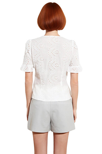 PayBuy Brodeli V-подібний комір, короткі рукави, бавовняна блузка, повсякденна елегантність, преміум-якість, ідеальна посадка