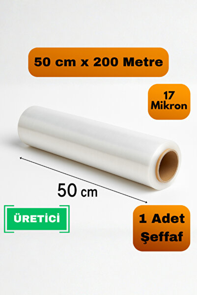 Truva Plastik Palet Streç Film 50 Cm 200 Metre 17 Mikron Eşya Sarma Kargo Pak...