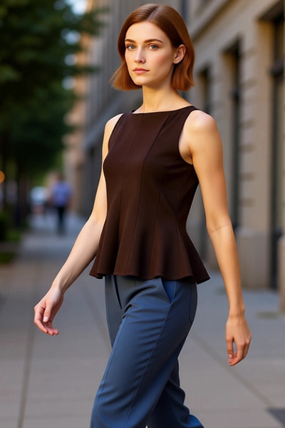 PayBuy Γυναικείο αμάνικο μπλουζάκι με λαιμόκοψη και λεπτομέρεια πεπλού, πλεκτό, ποιοτικό, κομψό, άνετο, μοντέρνο, κομψό καθημερινό