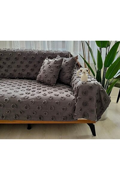 Madamca Flavia Pom-Pom Sofa Cover Anthracite 180*300