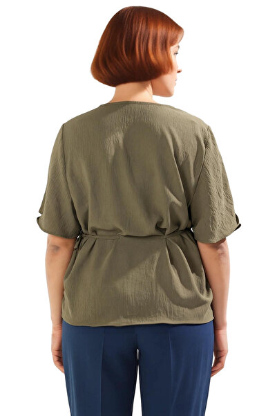 PayBuy Women's V-Neck Short Sleeve Tie-Up Buttoned Aerobin Woven Blouse Cool for Summer Daily Wear