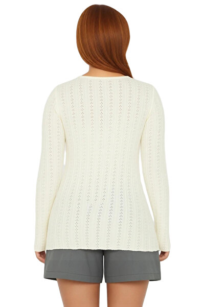 PayBuy Young Women Lace-Like Knit Detailed Ribbon Lace-Up Crew Neck Knitwear Quality Stylish Comfortable